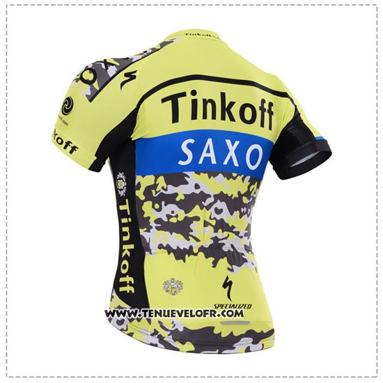 2015 Maillot Ciclismo Tinkoff Saxo Bank Noir et Jaune Manches Courtes et Cuissard